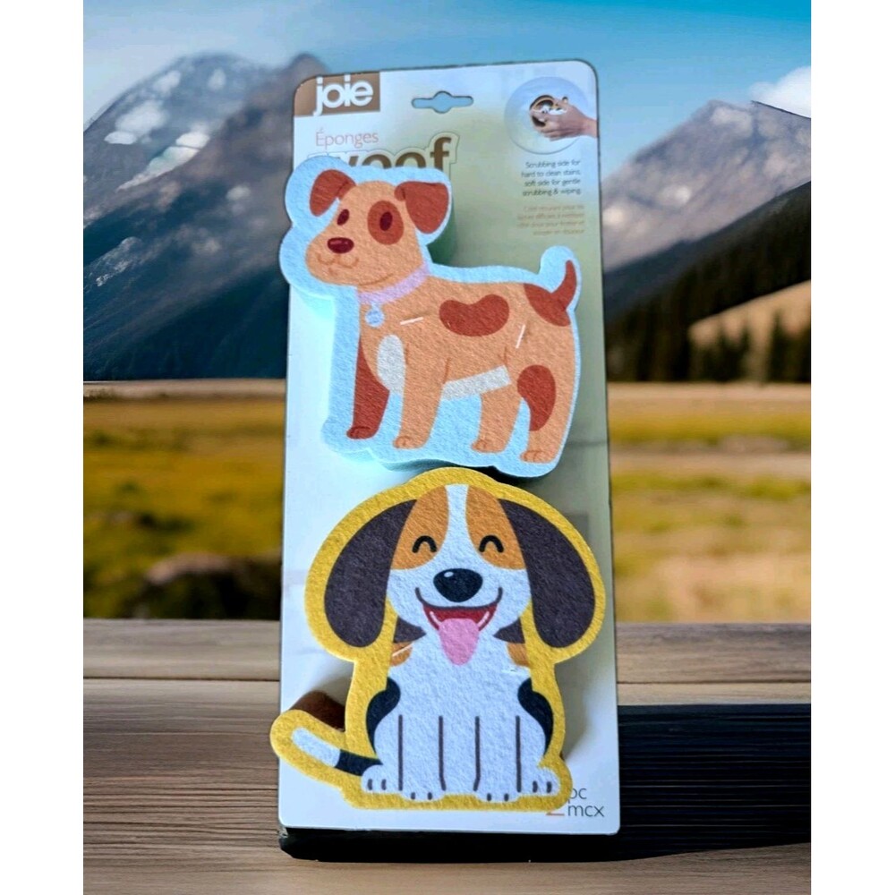 Joie Novelty WOOF Sponges Fun Dog Shape Kitchen Cleaning 2-pc 4.5 X 4 X 1.5-in